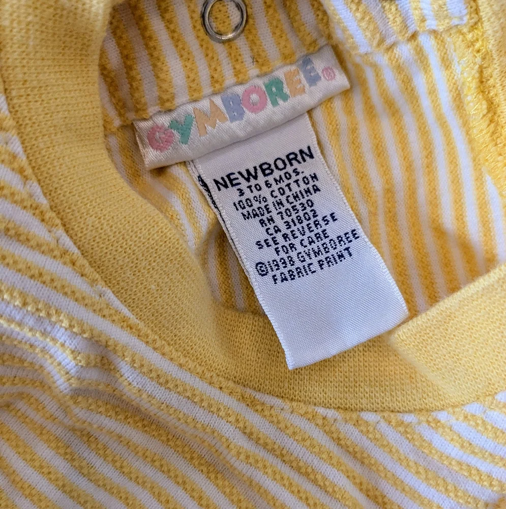 Vintage Gymboree Yellow Striped Baby Romper with Giraffe Embroidery 90s Size NB
